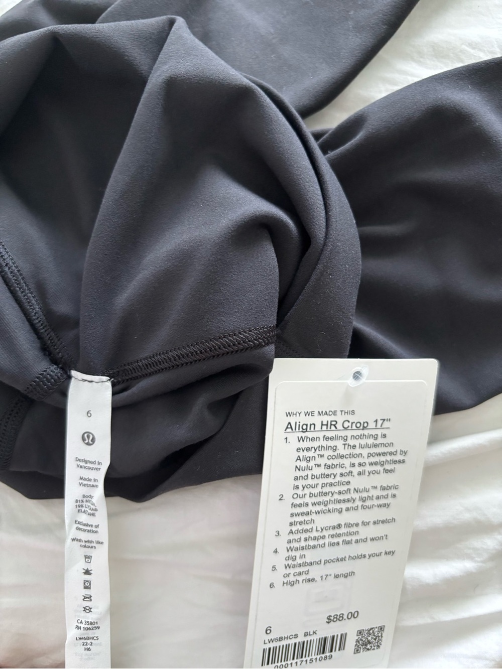 NWT Lululemon Align High Rise Crop 17" Legging Tight Black Size 6 - Picture 8 of 8